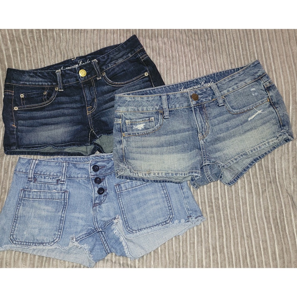 American Eagle Denim Shorts Bundle Size 4 Wash Distressed 3 pairs y2k low rise